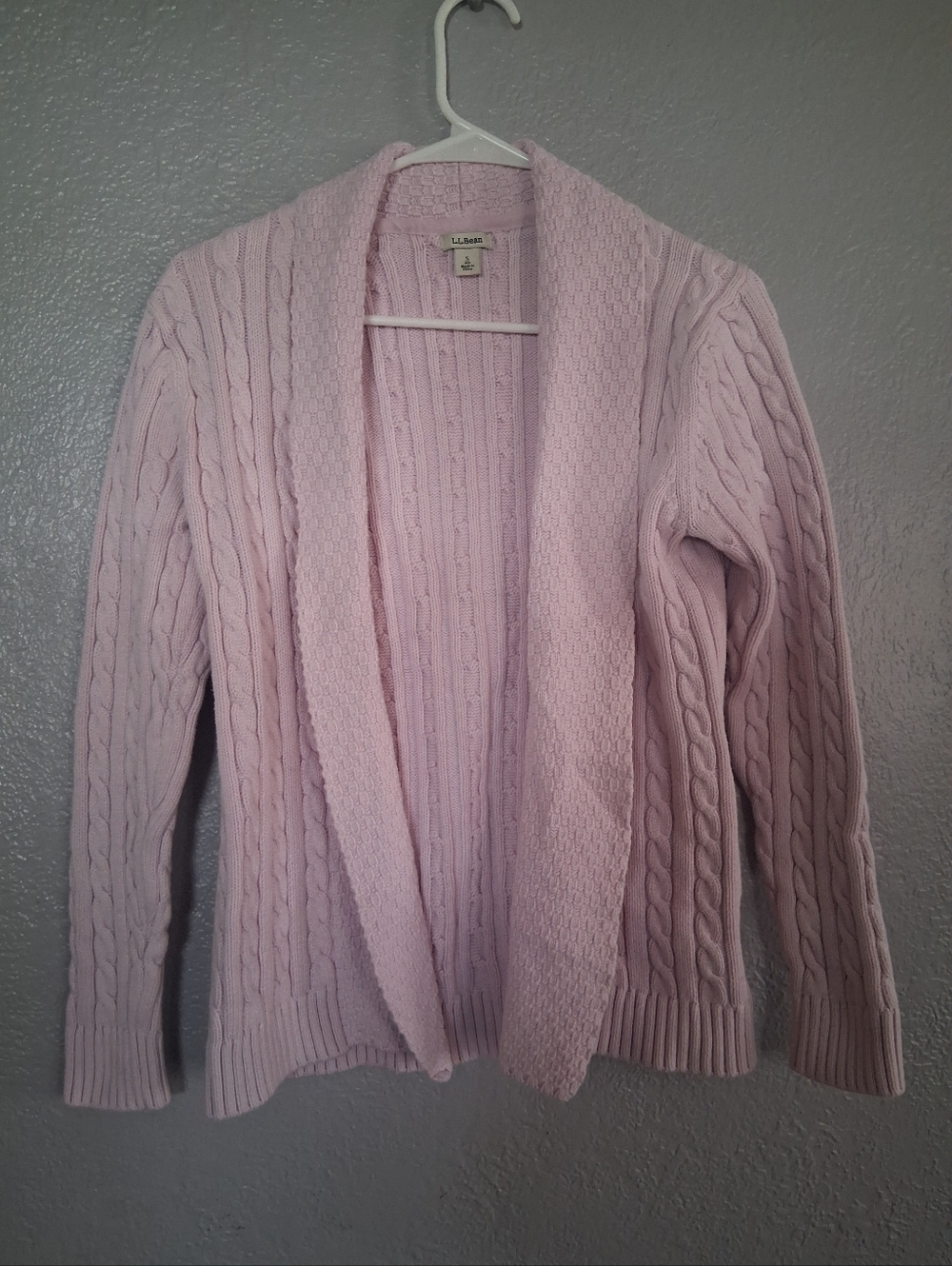 L.L. Bean Womans Cable Knit Cardigan Sweater 100% Cotton S